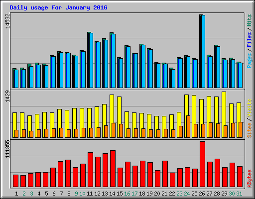 Daily usage for January 2016
